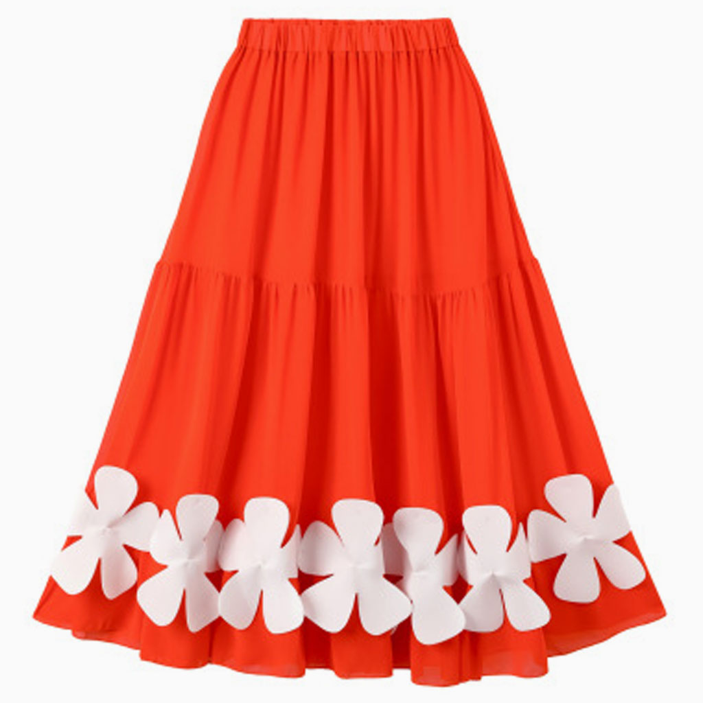Cute 3D Petal Flower High Waist Ruched Summer Cover Up Maxi Beach Skirt