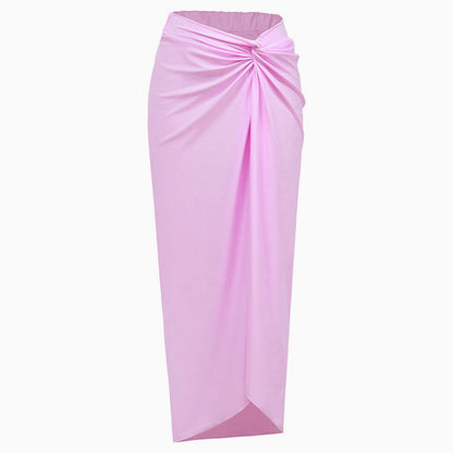 Cute High Waist Twist Knot Ruched Bodycon Maxi Sarong Cover Up