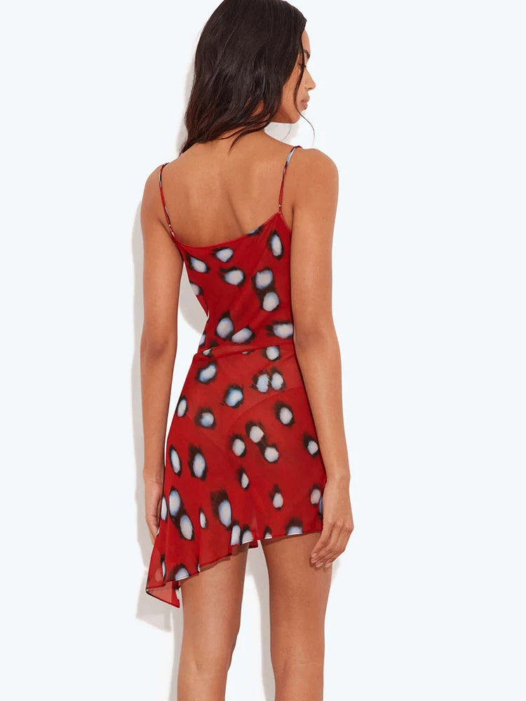 Sheer Print Mini Dress With Ruffle Hem