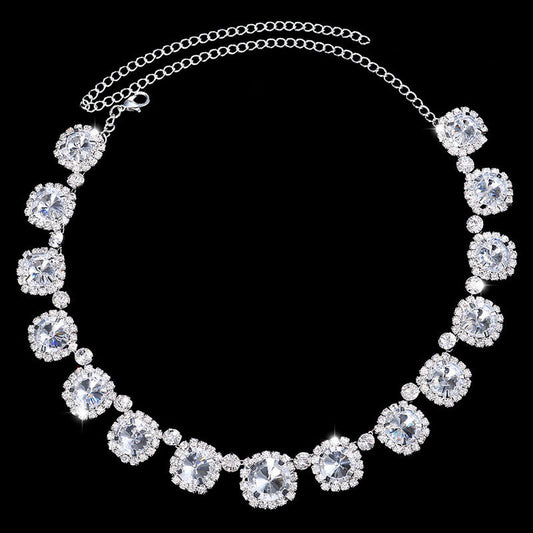 Elegant Plated Crystal Embellished Bridal Head Chain - Silver