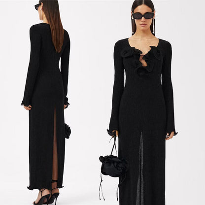 SAKURA MESH LONG SLEEVE MAXI DRESS with FLOWERS