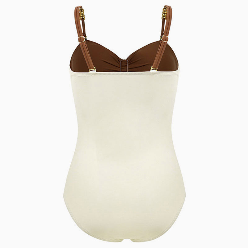 Glitter Metallic Ball Color Block Ruched Cutout Bandeau One Piece Swimsuit