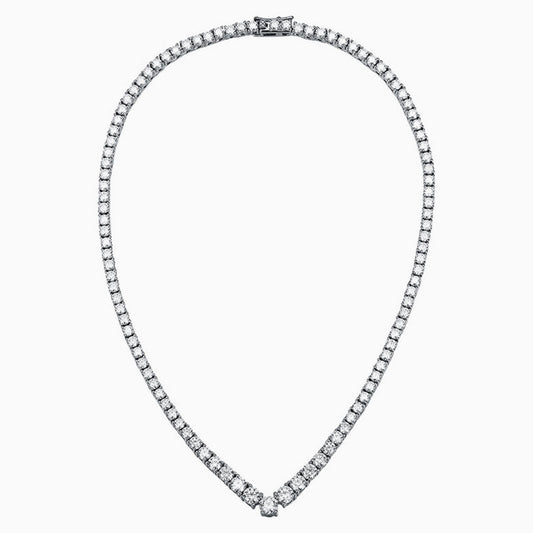 Glittering Sterling Silver V Shape Graduated Moissanite Tennis Necklace