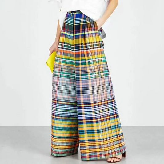 MULTI-COLORED PLAID HIGH WAIST PANTS