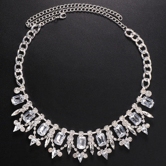 Luxury Gemstone Crystal Embellished Collar Necklace - Silver