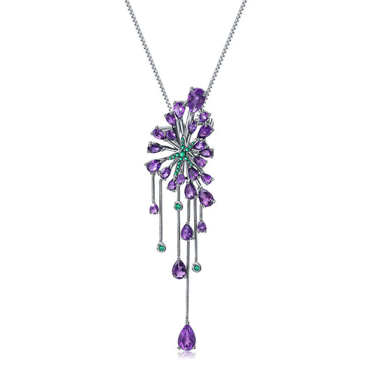 Luxury Green Nano Emerald Star Natural Amethyst Pendant Necklace