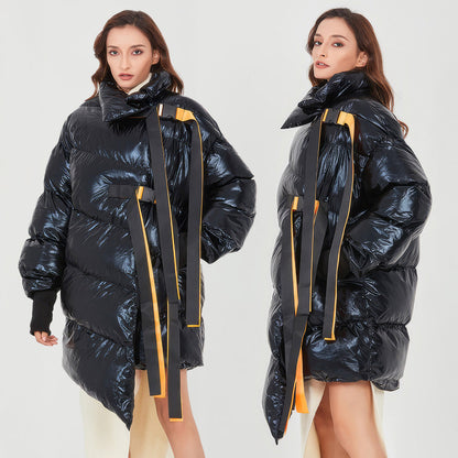 BLACK OVERSIZED PUFFER JACKET with IRREGULAR HEM