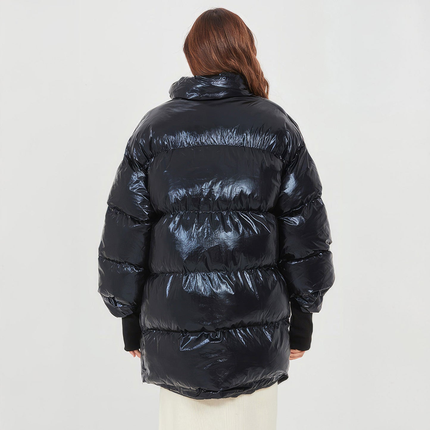 BLACK OVERSIZED PUFFER JACKET with IRREGULAR HEM