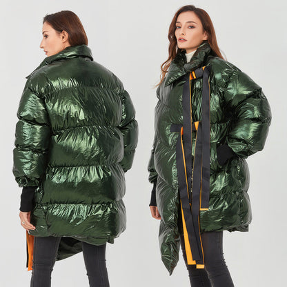 DARK GREEN OVERSIZED PUFFER JACKET with IRREGULAR HEM