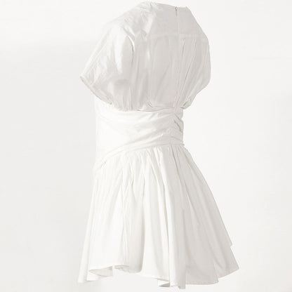Minimalist Solid Color Round Neck Short Sleeve A Line Mini Dress