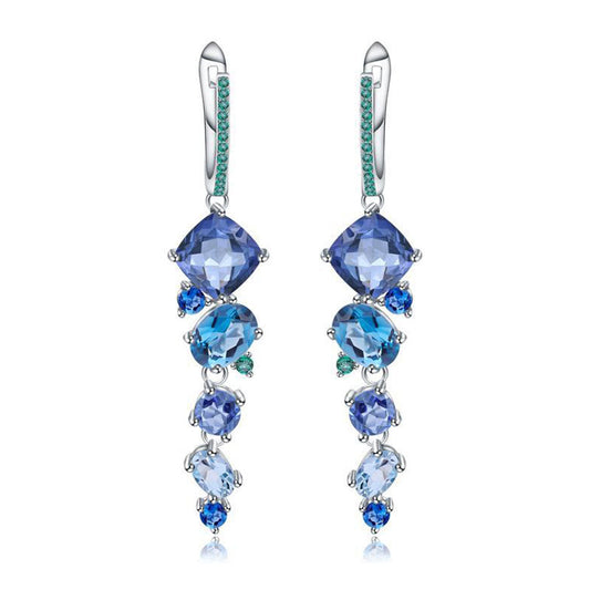 Opulent Mixed Shaped Swiss Blue Topaz Mystic Quartz Drop Earrings