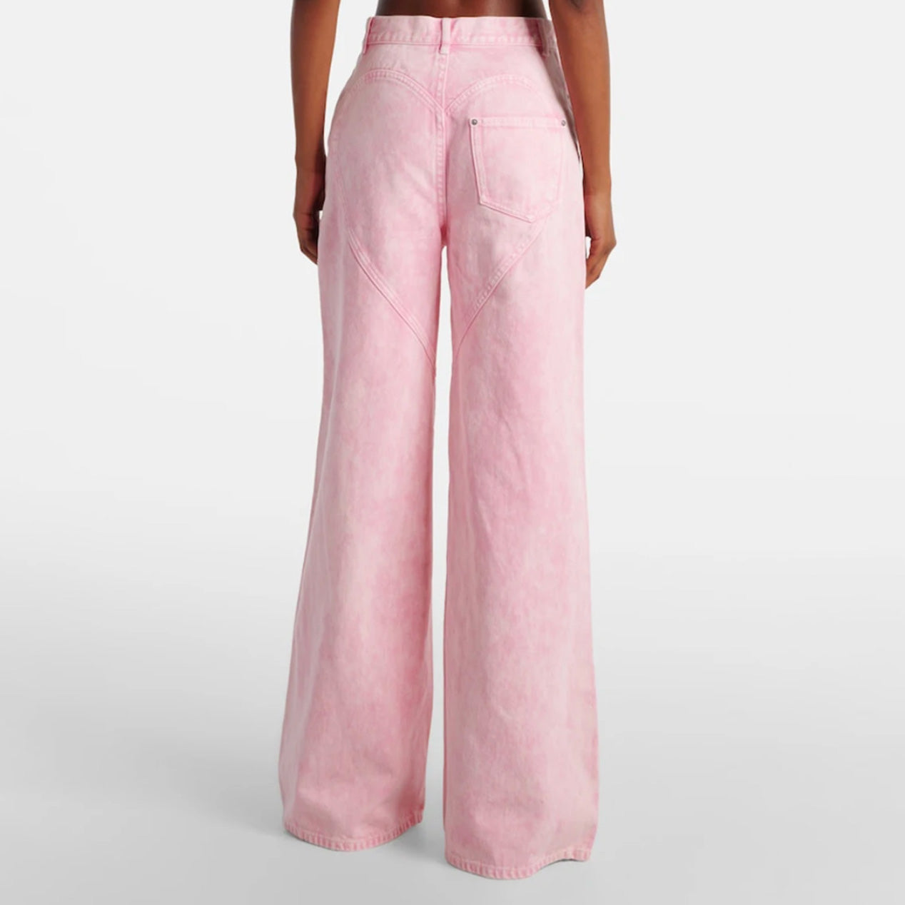 PINK HIGH WAIST DENIM TROUSERS SPLICED DIAMONDS HOLLOW OUT