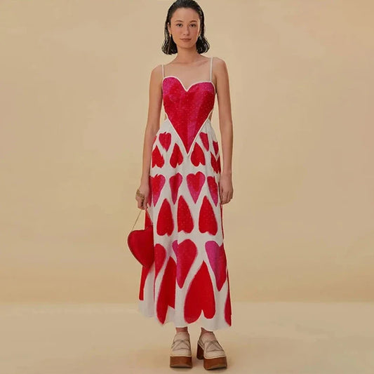 RED HEARTS V ECK SLING DRESS