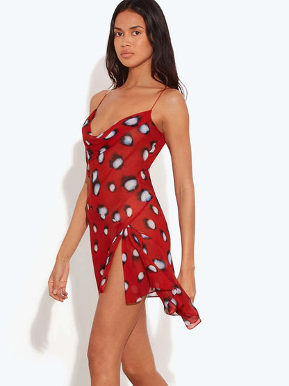 Sheer Print Mini Dress With Ruffle Hem