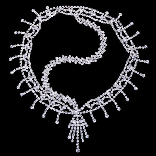 Retro Flapper Rhinestone Embellished Tassel Head Chain - Silver