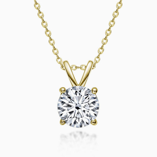 Rolo Chain Sterling Sliver V Bail Solitaire 1CT Moissanite Pendant Necklace