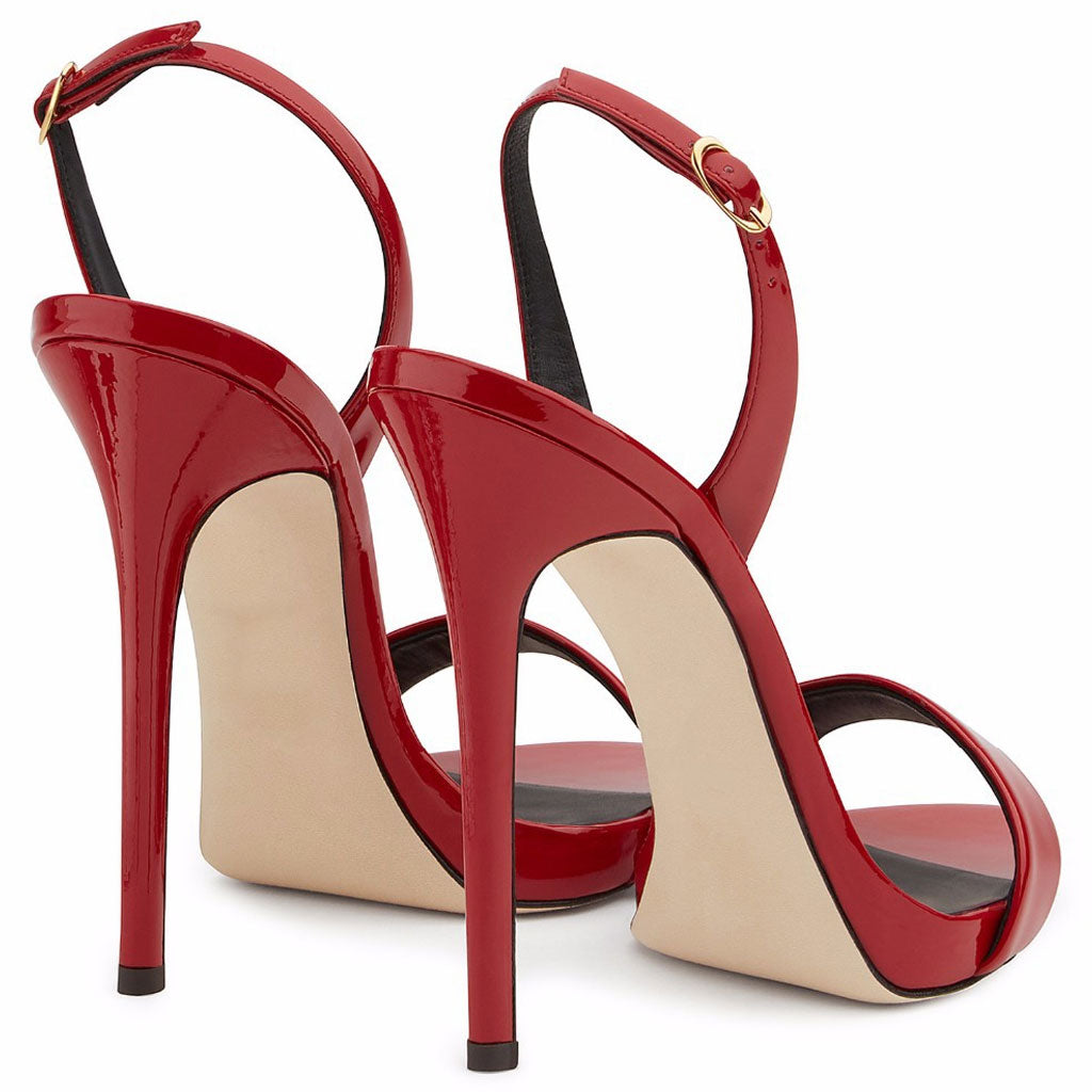 Sexy Patent Leather Round Toe Stiletto Halter Slingback Sandals - Red