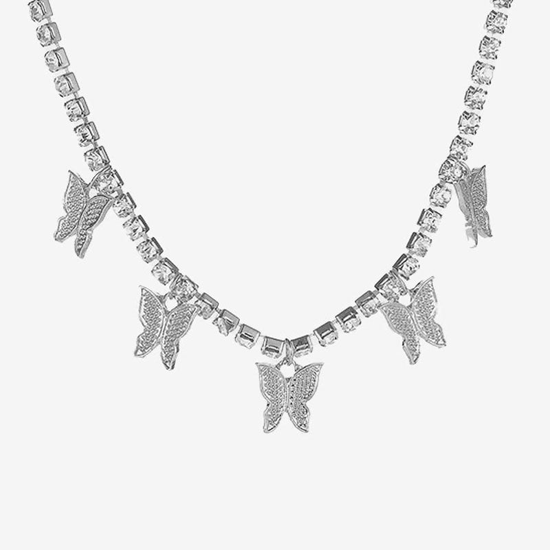 Sparkle Station Paved Butterfly Pendant Crystal Tennis Choker Necklace