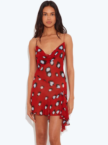 Sheer Print Mini Dress With Ruffle Hem
