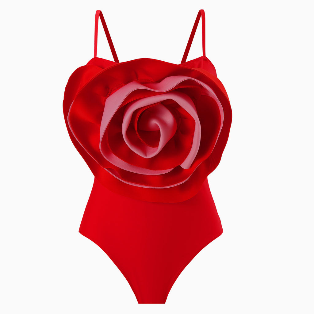 Vintage Contrast 3D Rosette Applique Moderate Cami One Piece Swimsuit