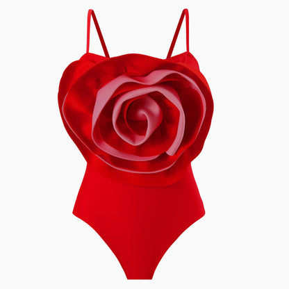 Vintage Contrast 3D Rosette Applique Moderate Cami One Piece Swimsuit
