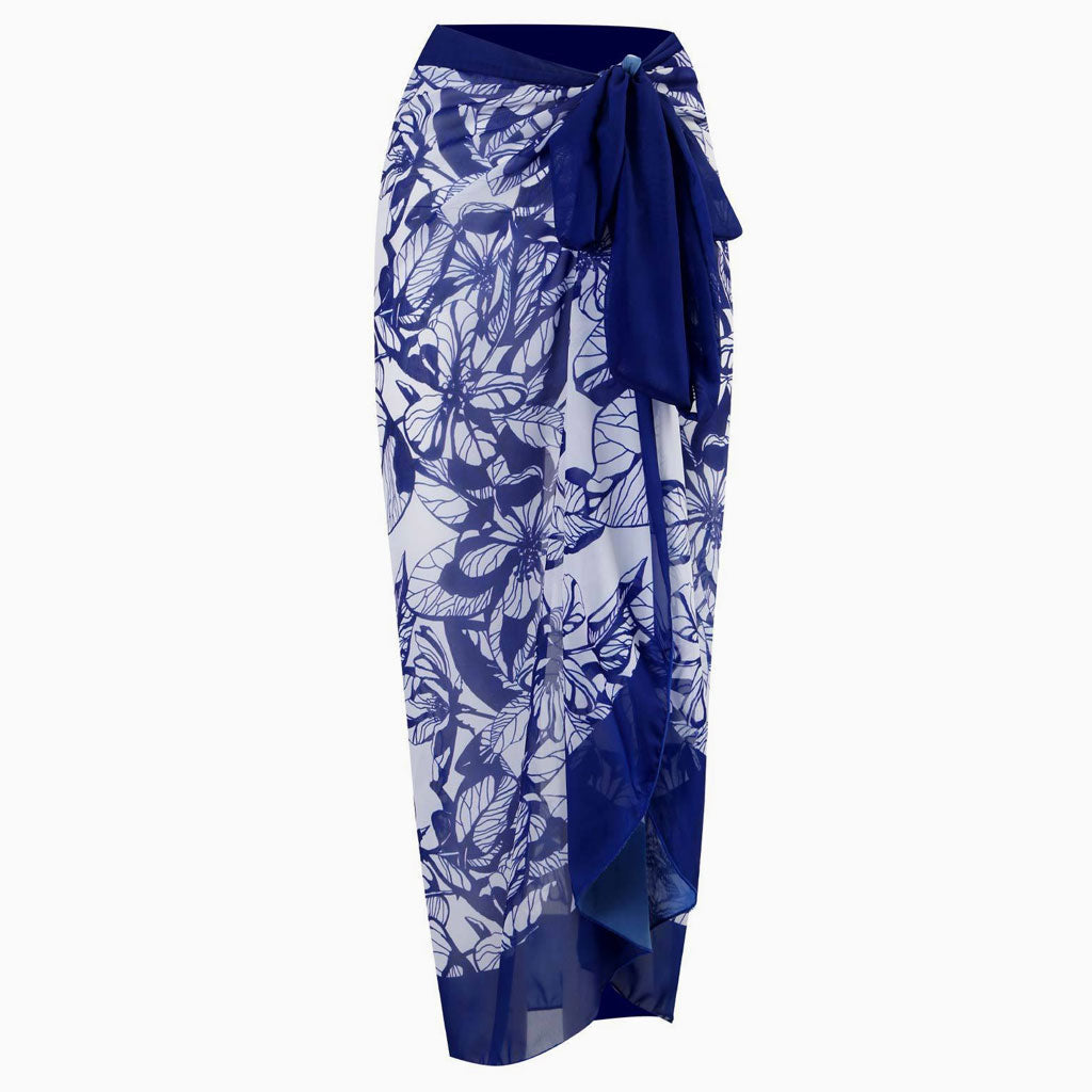 Vintage Contrast Trim High Waist Tie Knot Chiffon Maxi Cover Up Sarong