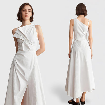 IRREGULAR MIDI DRESS with FRONT SLIT - White