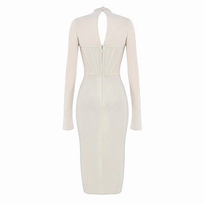 AIMI LONG SLEEVE HOLLOW OUT MIDI DRESS