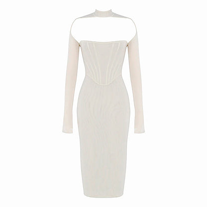 AIMI LONG SLEEVE HOLLOW OUT MIDI DRESS