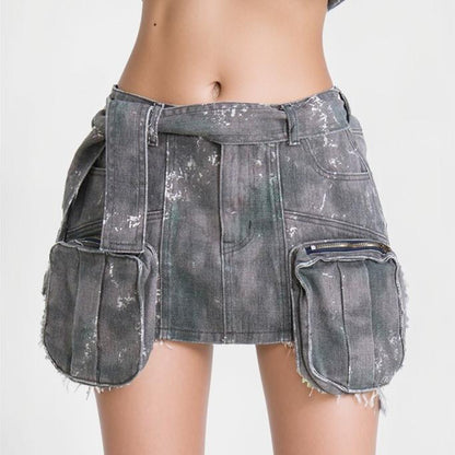 GREY CARGO MINI SKIRT with POCKETS