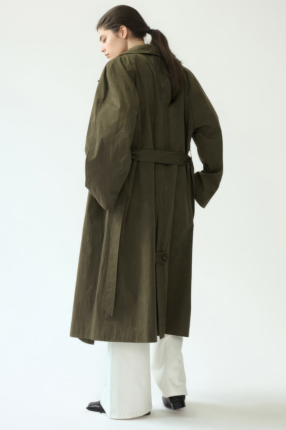 Long Trenchcoat With Belt - Dark Green