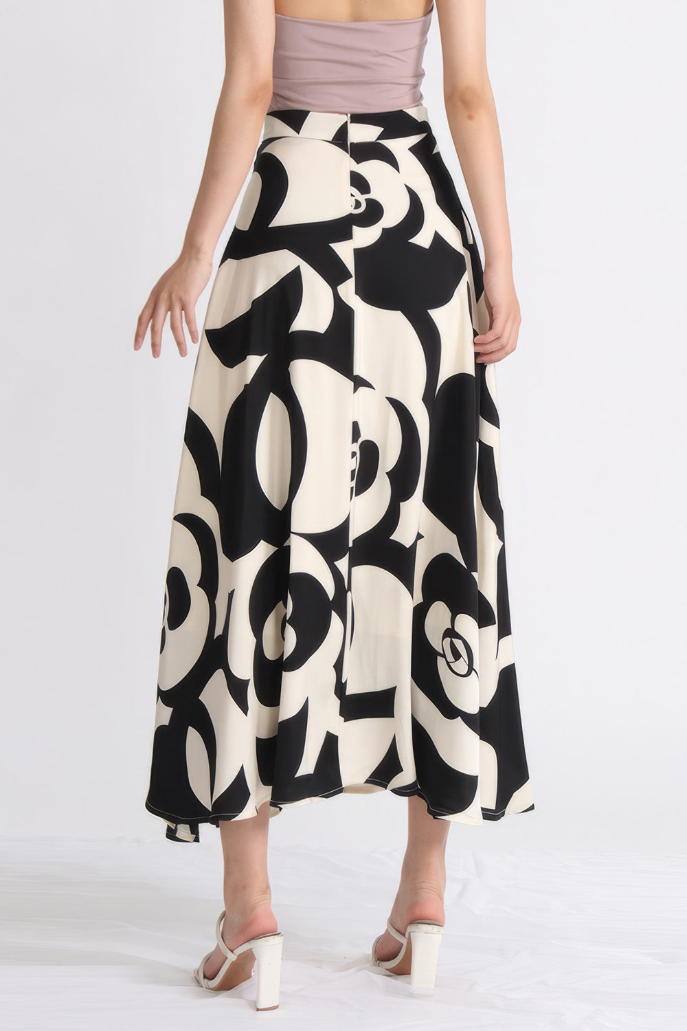 Patterned Midi Skirt - Black & Beige