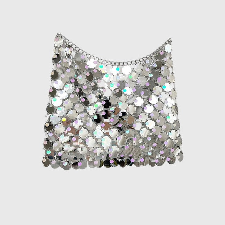 SILVER GLITTER SEQUINS MINI SKIRT