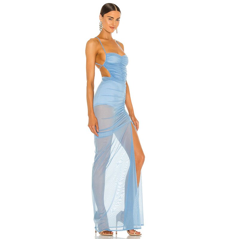 APYLL SIDE SLIT MESH MAXI DRESS