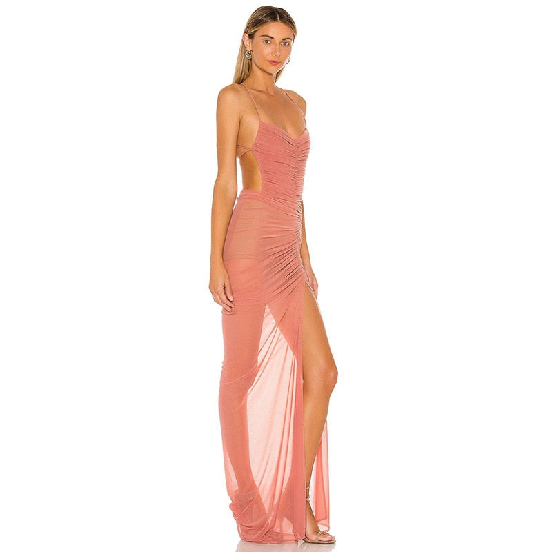 APYLL SIDE SLIT MESH MAXI DRESS