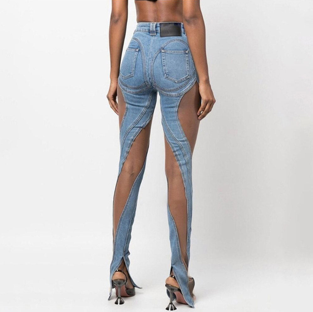 MIDORY MESH HIGH WAISTED PATCHWORK JEANS