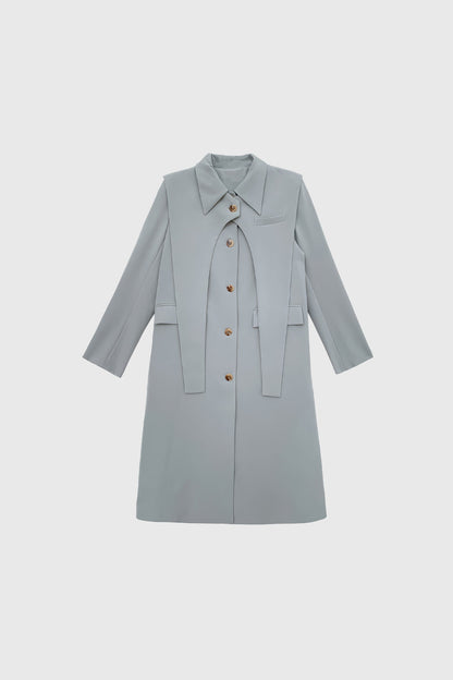 Trenchcoat with Double Layer Detail - Grey