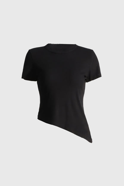 Irregular Cropped T-Shirt - Black