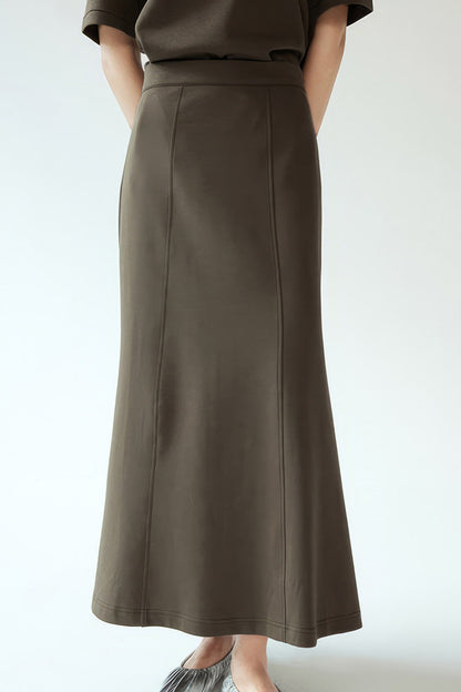 Midi Jersey Skirt - Khaki