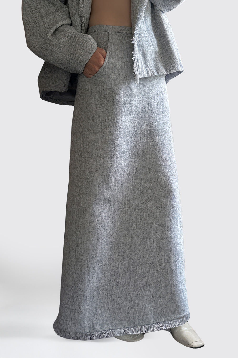 Maxi Skirt with Unfinished Hem - Grey