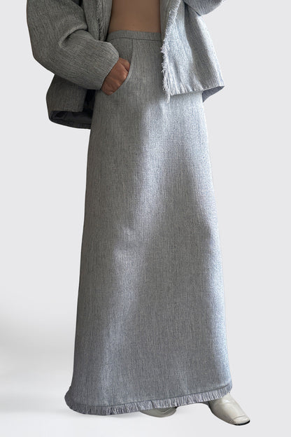 Maxi Skirt with Unfinished Hem - Grey