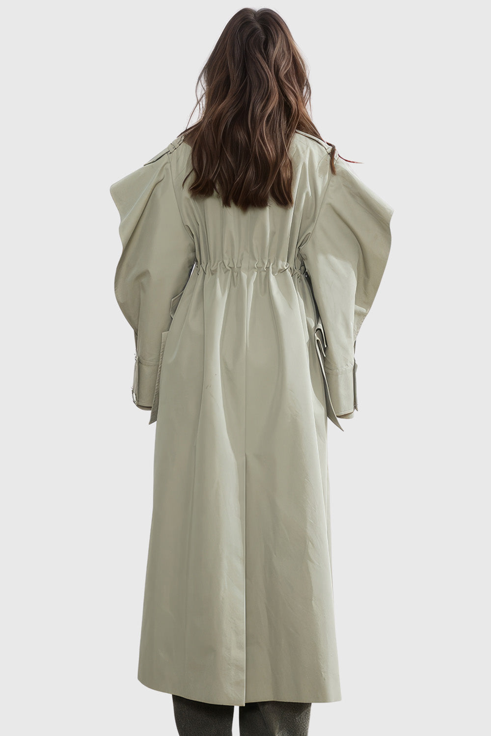 Oversized Trenchcoat with Adjustable Waist - Light Green