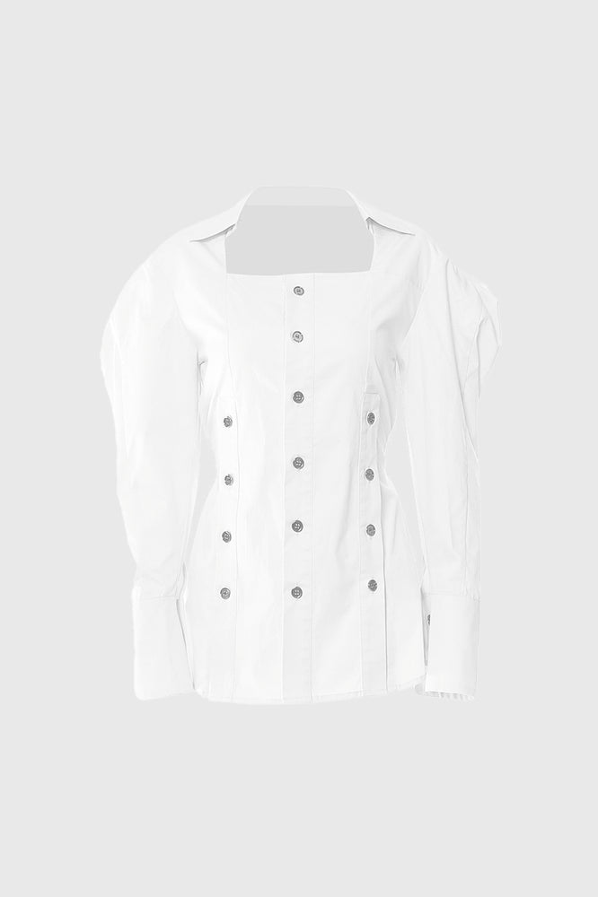 Cambered Shirt with Oversized Sleeves - White