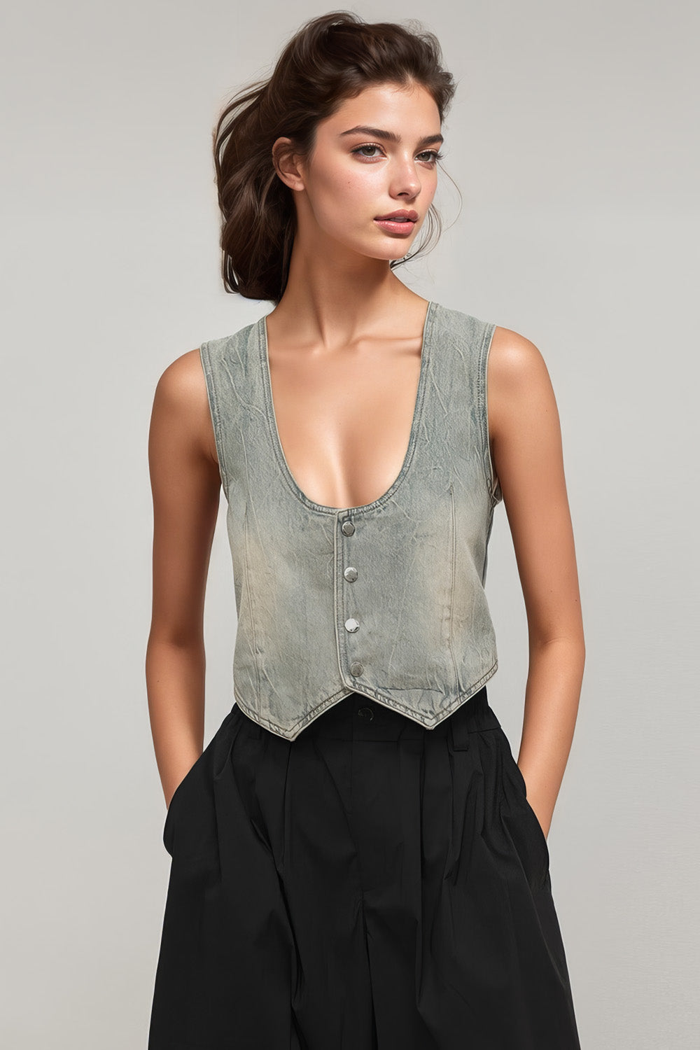 Denim Waistcoat - Washed Blue