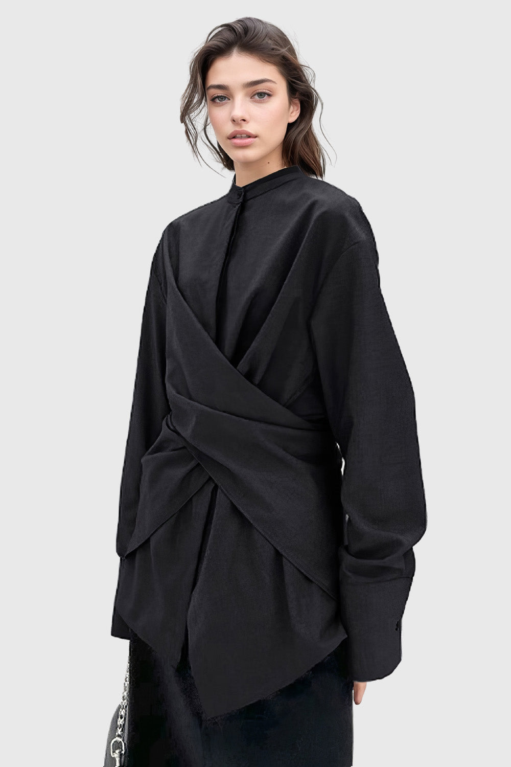 Long Shirt with Hugging Detail - Black