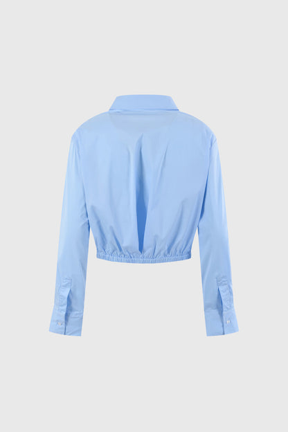 Cropped Shirt with Elastic Hem - Blue