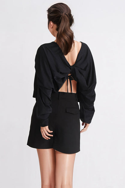 Long Sleeve Top with Back Detail - Black