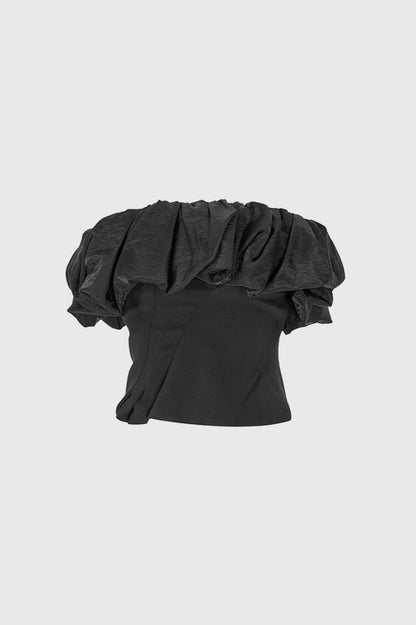 Strapless Top with Ruffle - Black