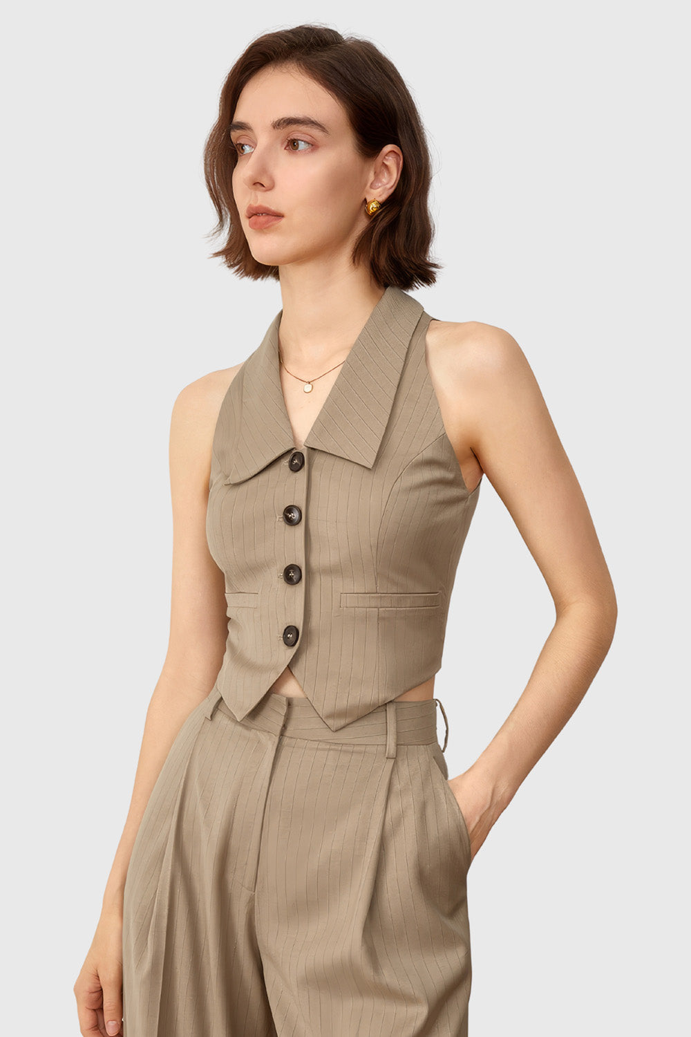 Vest with Collar - Brown