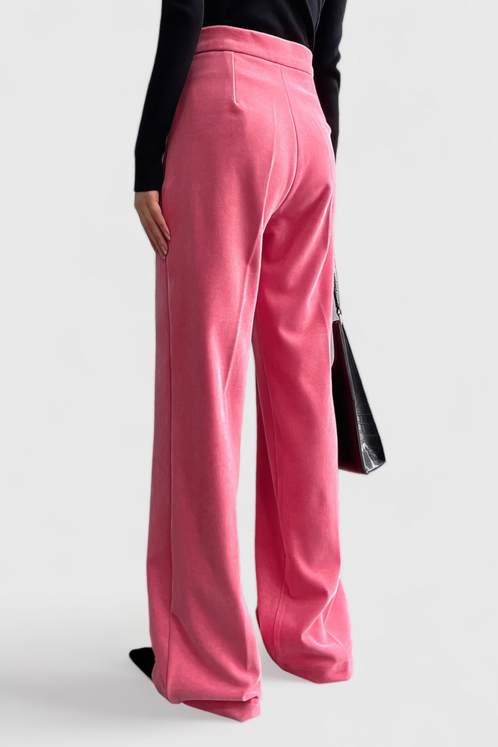 High Waisted Velvet Trousers - Pink